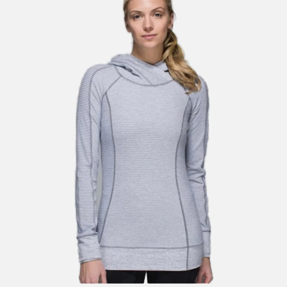 Lululemon Athletica Think Fast Hoodie Heathered Slate and Tonka Stripe Size 4 - Picture 1 of 13